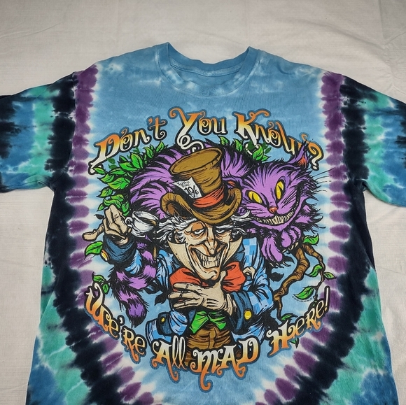 Liquid Blue Alice in Wonderland Mad Hatter Double Sided Short Sleeve Tee Medium - Picture 3 of 11